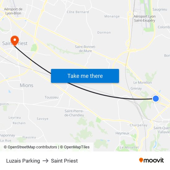 Luzais Parking to Saint Priest map