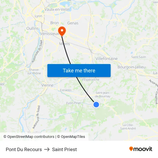 Pont Du Recours to Saint Priest map