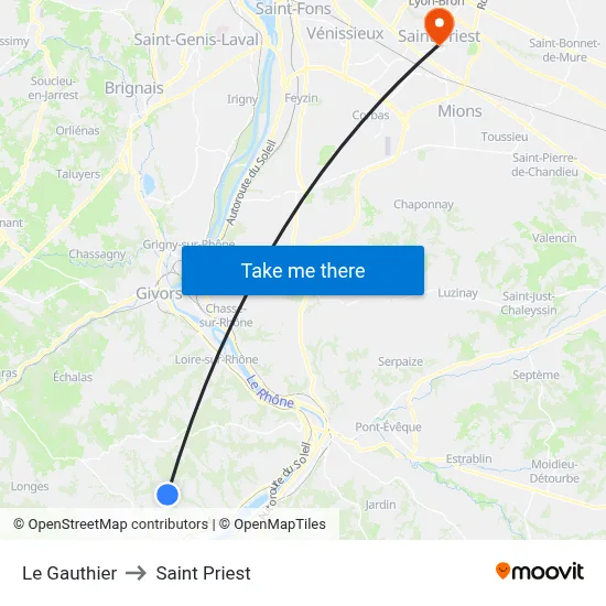 Le Gauthier to Saint Priest map