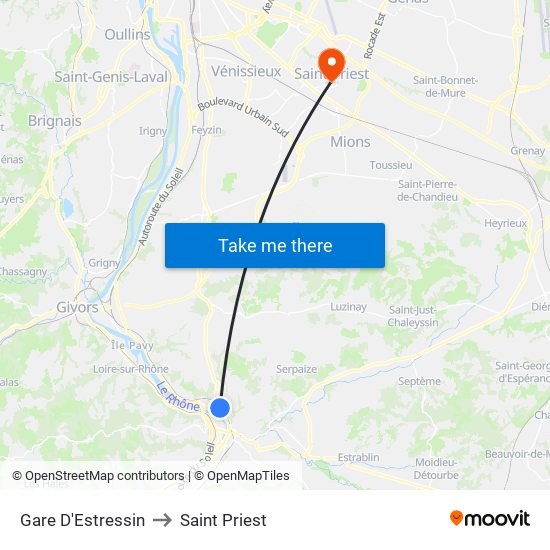 Gare D'Estressin to Saint Priest map