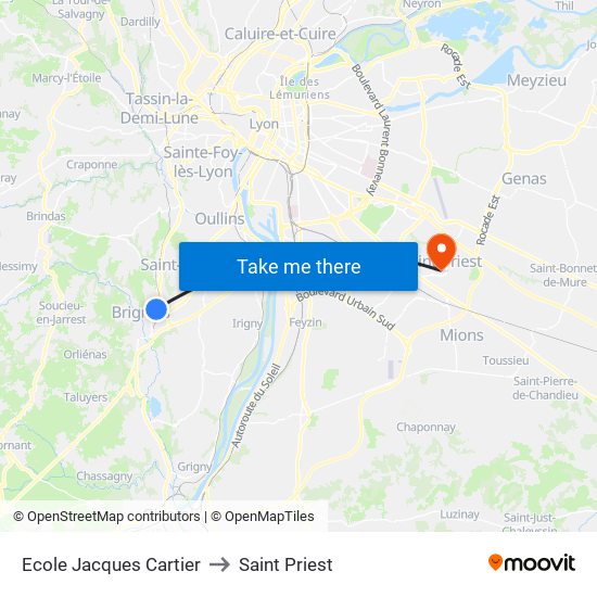 Ecole Jacques Cartier to Saint Priest map