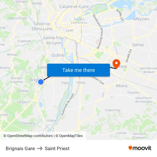 Brignais Gare to Saint Priest map
