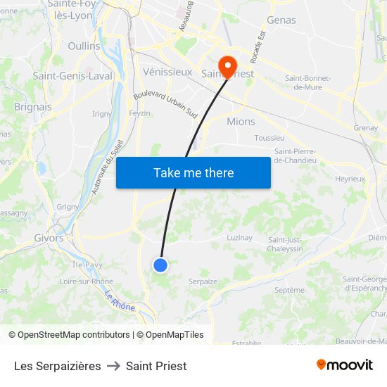 Les Serpaizières to Saint Priest map