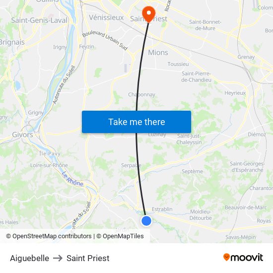 Aiguebelle to Saint Priest map