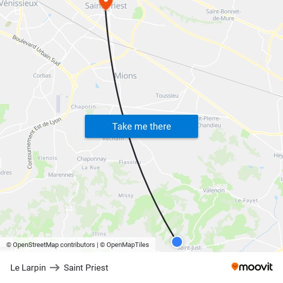 Le Larpin to Saint Priest map