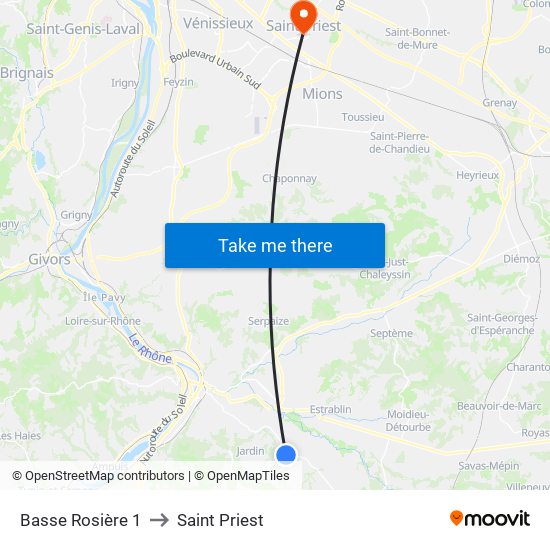 Basse Rosière 1 to Saint Priest map