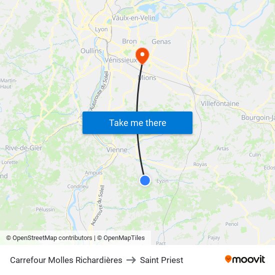 Carrefour Molles Richardières to Saint Priest map