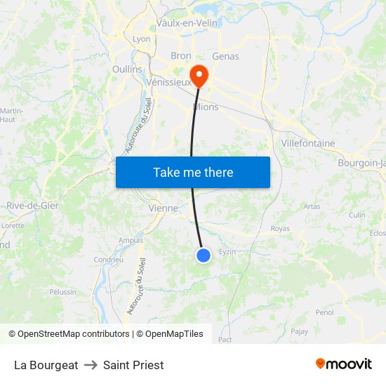 La Bourgeat to Saint Priest map