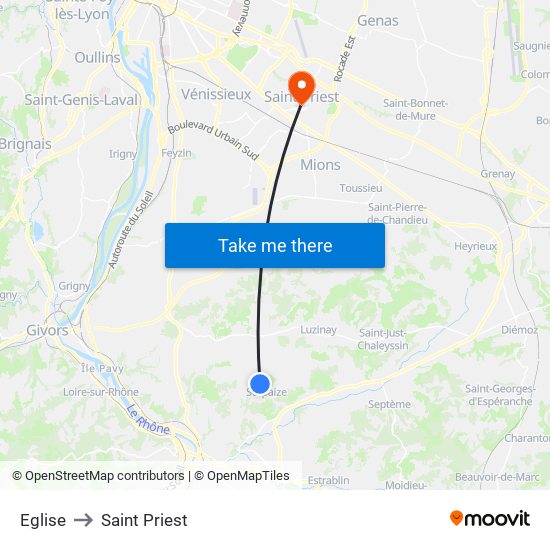 Eglise to Saint Priest map