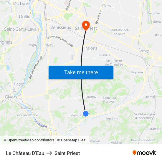 Le Château D'Eau to Saint Priest map