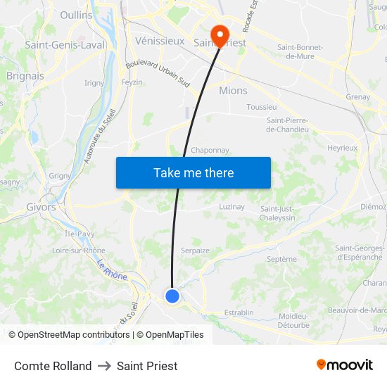 Comte Rolland to Saint Priest map