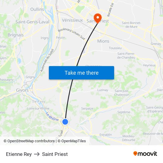Etienne Rey to Saint Priest map