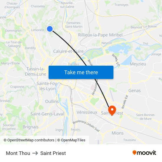 Mont Thou to Saint Priest map