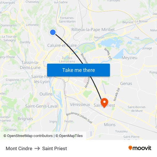 Mont Cindre to Saint Priest map