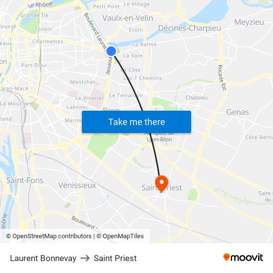 Laurent Bonnevay to Saint Priest map