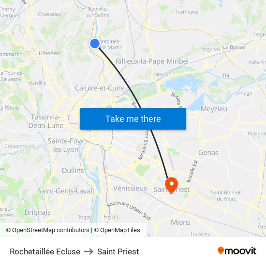 Rochetaillée Ecluse to Saint Priest map