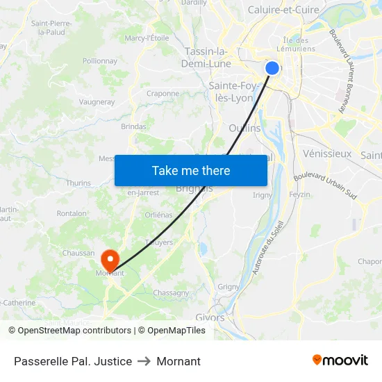 Passerelle Pal. Justice to Mornant map