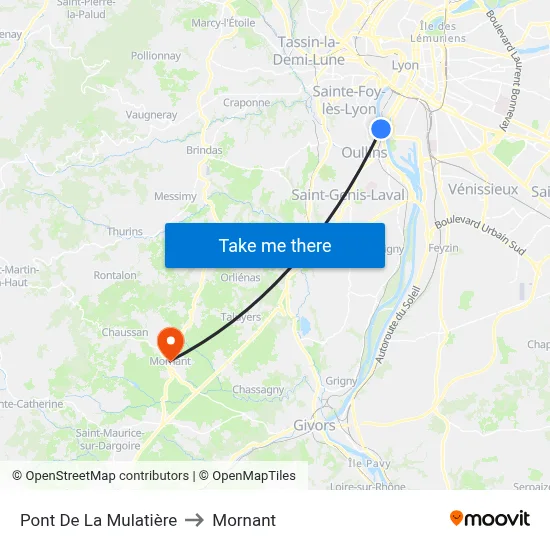 Pont De La Mulatière to Mornant map