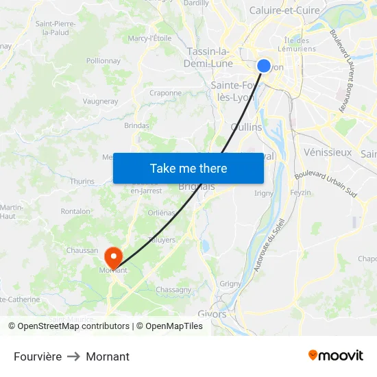 Fourvière to Mornant map