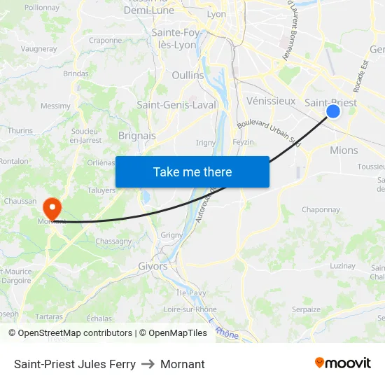 Saint-Priest Jules Ferry to Mornant map