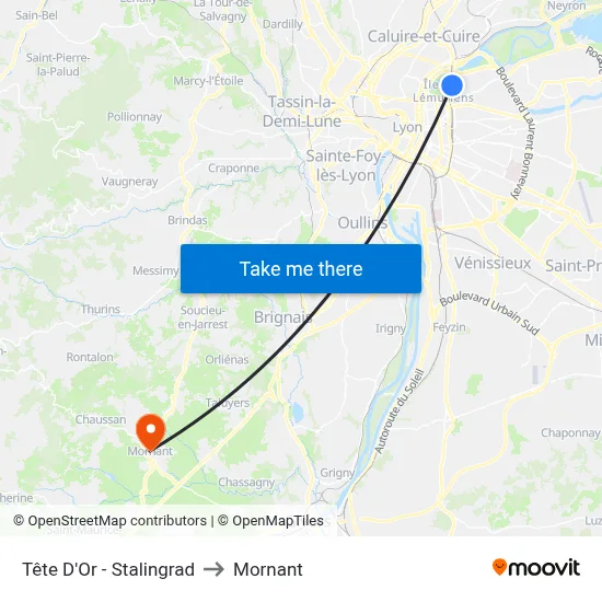 Tête D'Or - Stalingrad to Mornant map