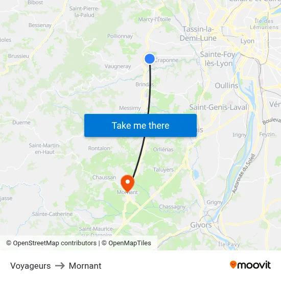 Voyageurs to Mornant map