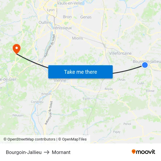Bourgoin-Jallieu to Mornant map