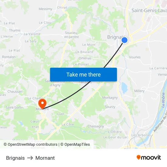 Brignais to Mornant map