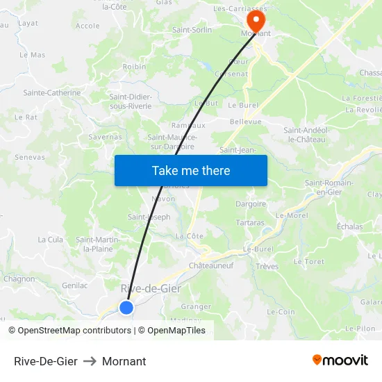 Rive-De-Gier to Mornant map