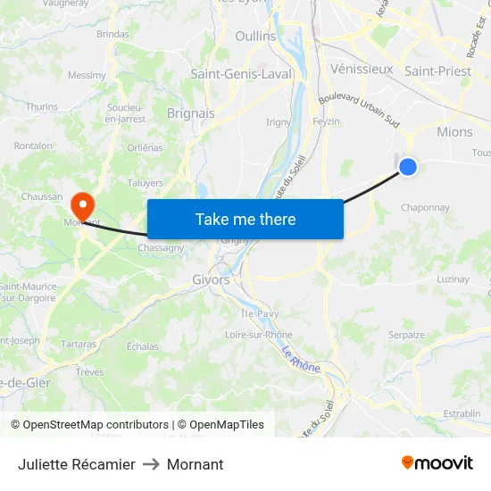 Juliette Récamier to Mornant map