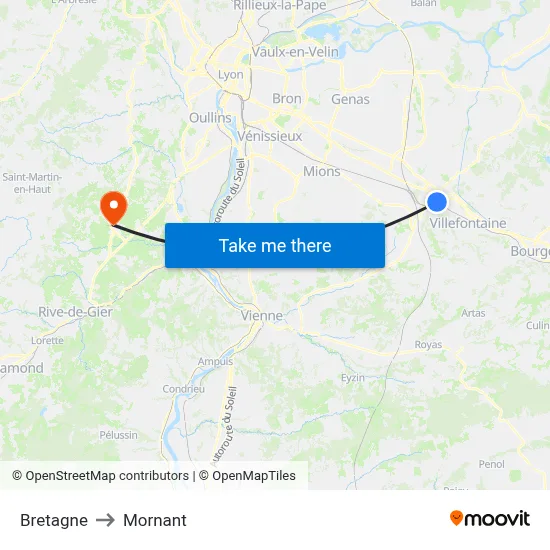 Bretagne to Mornant map