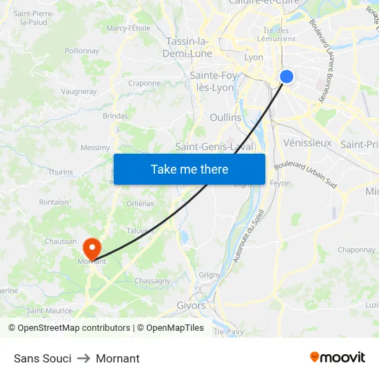 Sans Souci to Mornant map