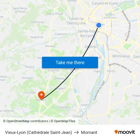 Vieux-Lyon (Cathédrale Saint-Jean) to Mornant map