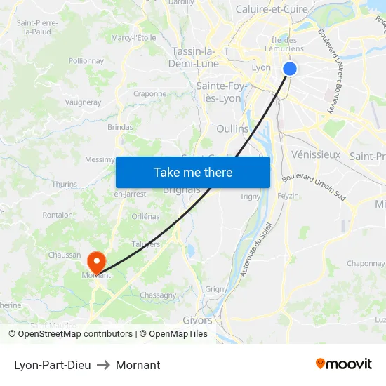 Lyon-Part-Dieu to Mornant map