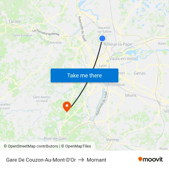 Gare De Couzon-Au-Mont-D'Or to Mornant map