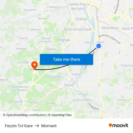 Feyzin-Tcl-Gare to Mornant map