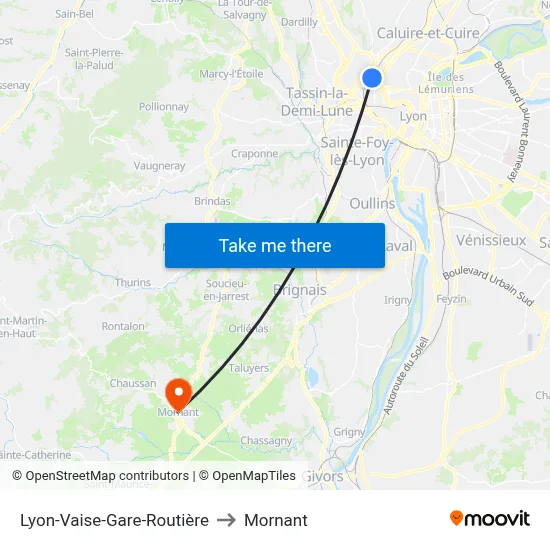 Lyon-Vaise-Gare-Routière to Mornant map