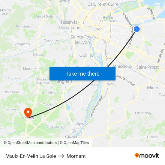 Vaulx-En-Velin La Soie to Mornant map