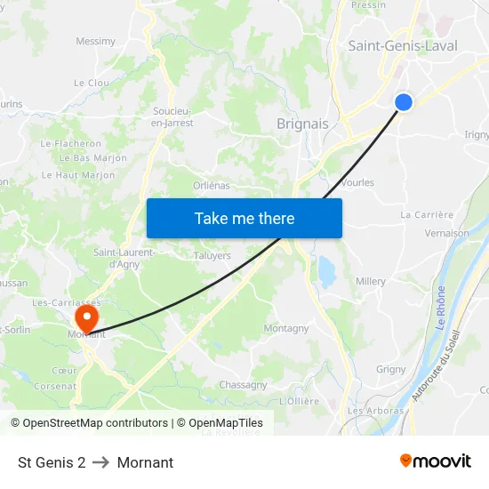 St Genis 2 to Mornant map