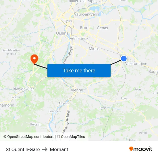 St Quentin-Gare to Mornant map
