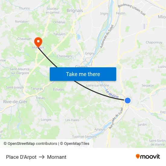 Place D'Arpot to Mornant map