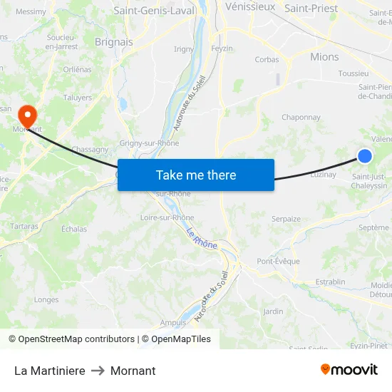 La Martiniere to Mornant map