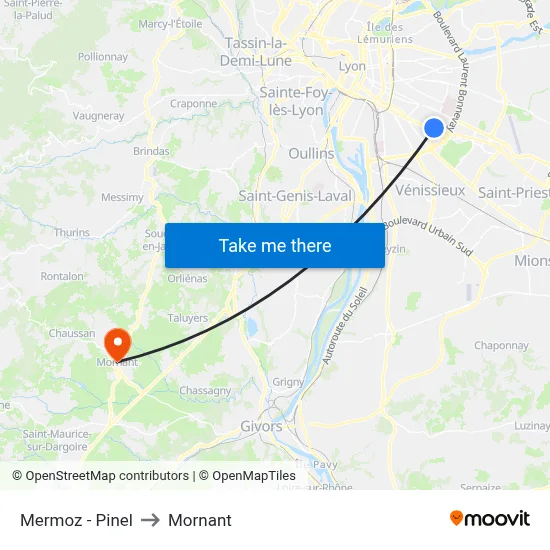 Mermoz - Pinel to Mornant map