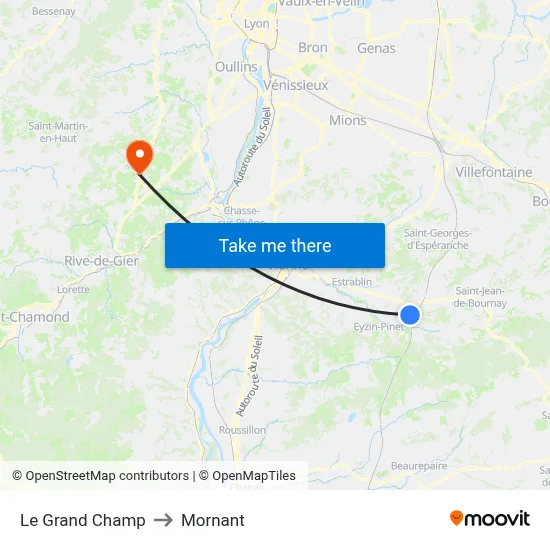 Le Grand Champ to Mornant map