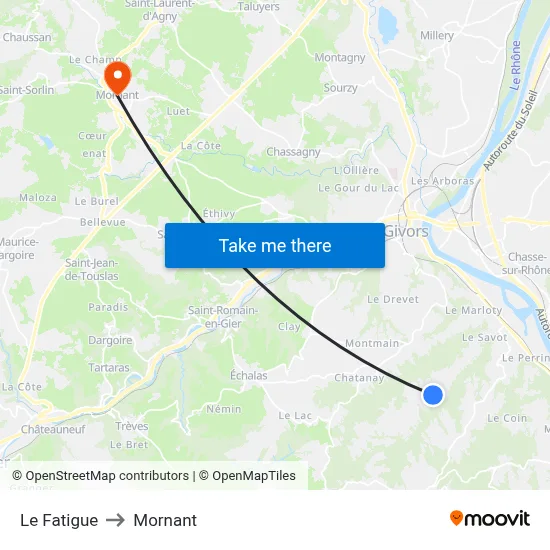 Le Fatigue to Mornant map