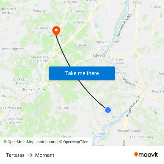 Tartaras to Mornant map