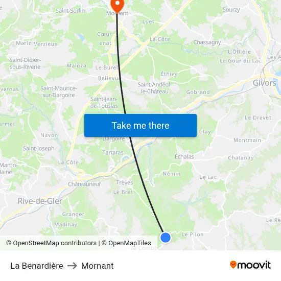 La Benardière to Mornant map
