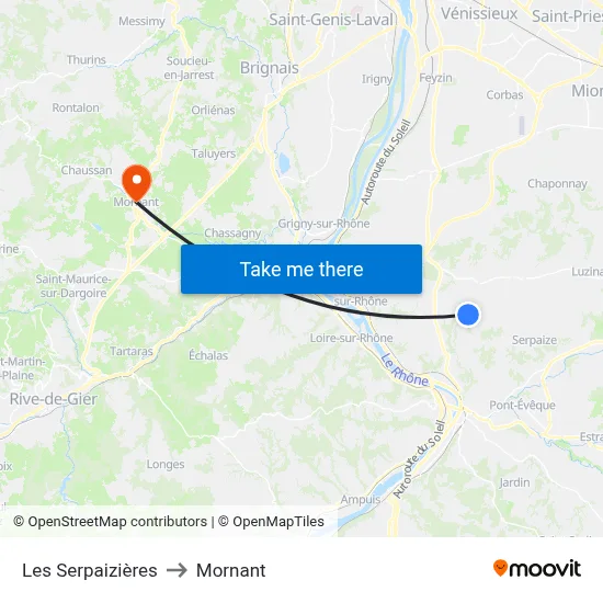 Les Serpaizières to Mornant map