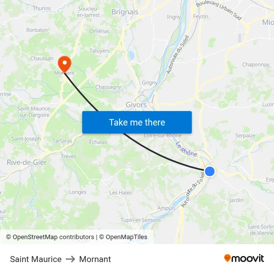 Saint Maurice to Mornant map