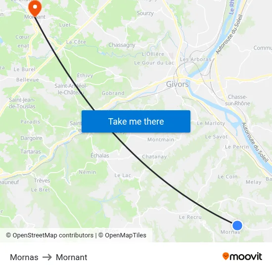 Mornas to Mornant map